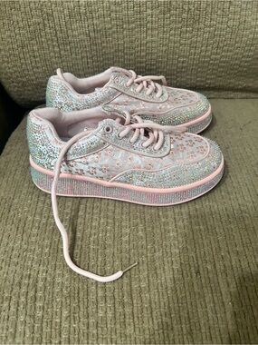 SHEIN Pink Glitter Floral Lace-Up Sneakers